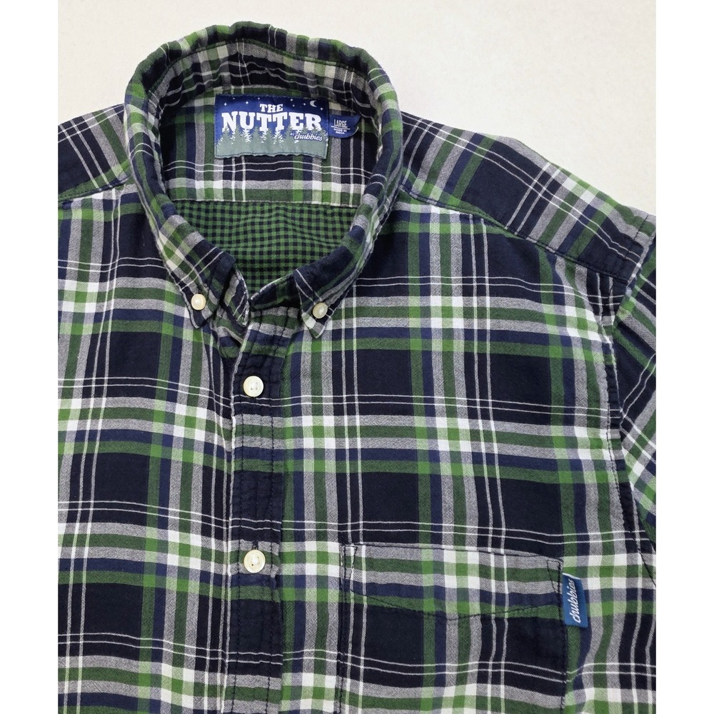 Chubbies Flannel Shirt Mens L Plaid Blue Green Long Sleeve Cotton The Nutter
